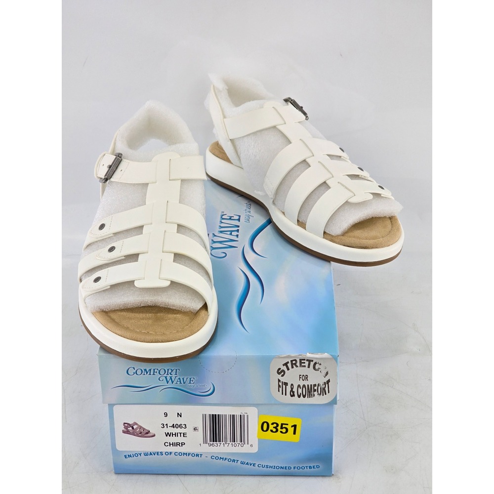 Easy Street Chirp Sandals Womens 9N White Comfort Wave Strappy Buckle - New